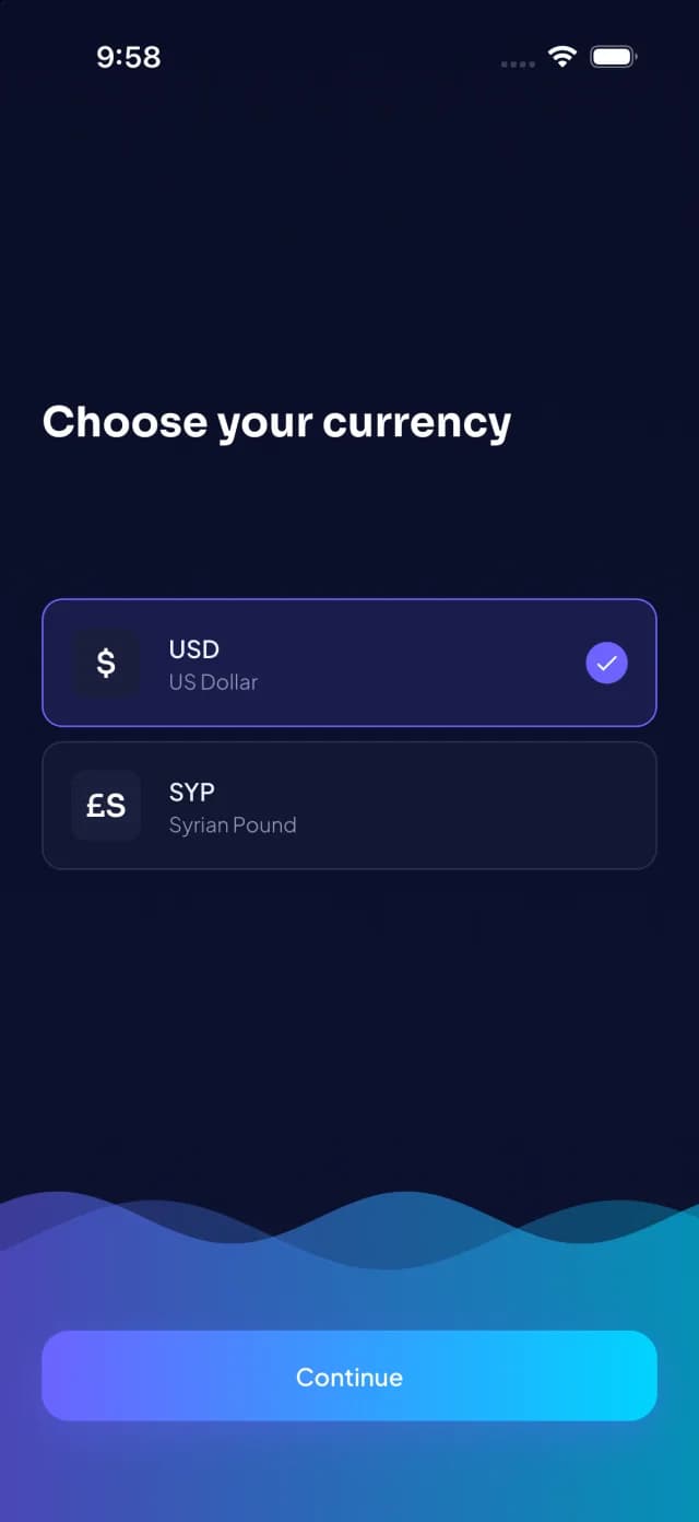 Choose a currency: USD or SYP