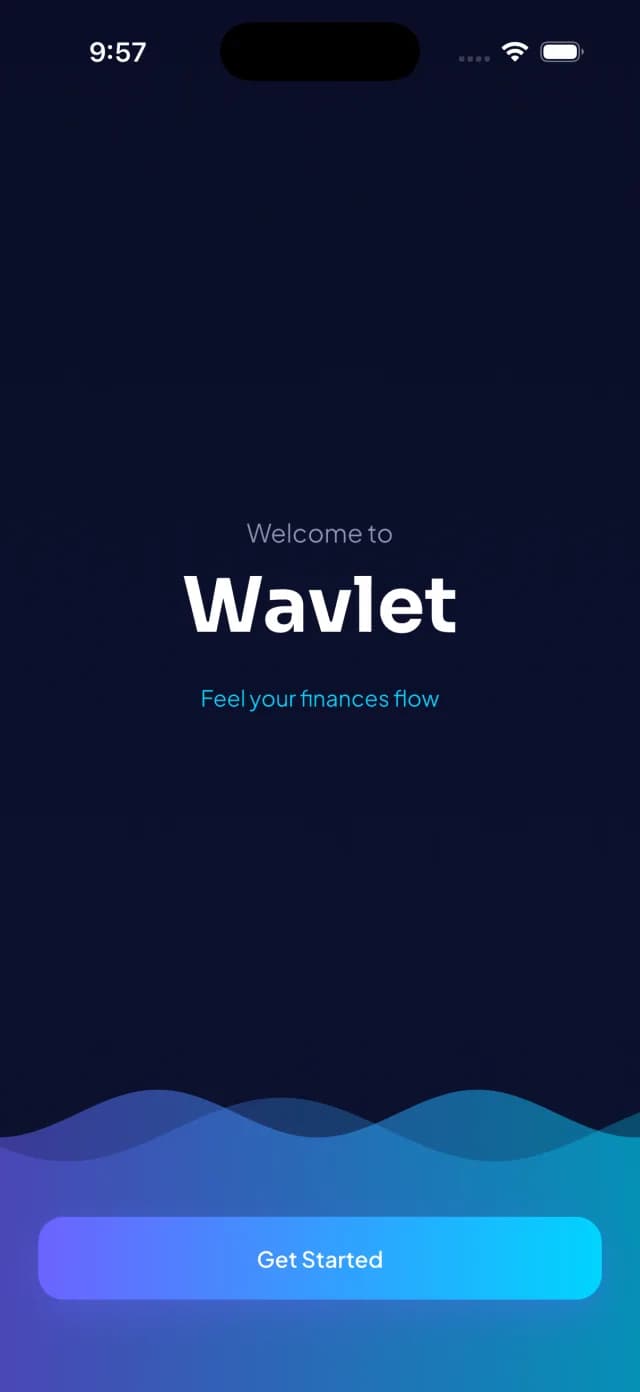 Welcome screen with animated waves