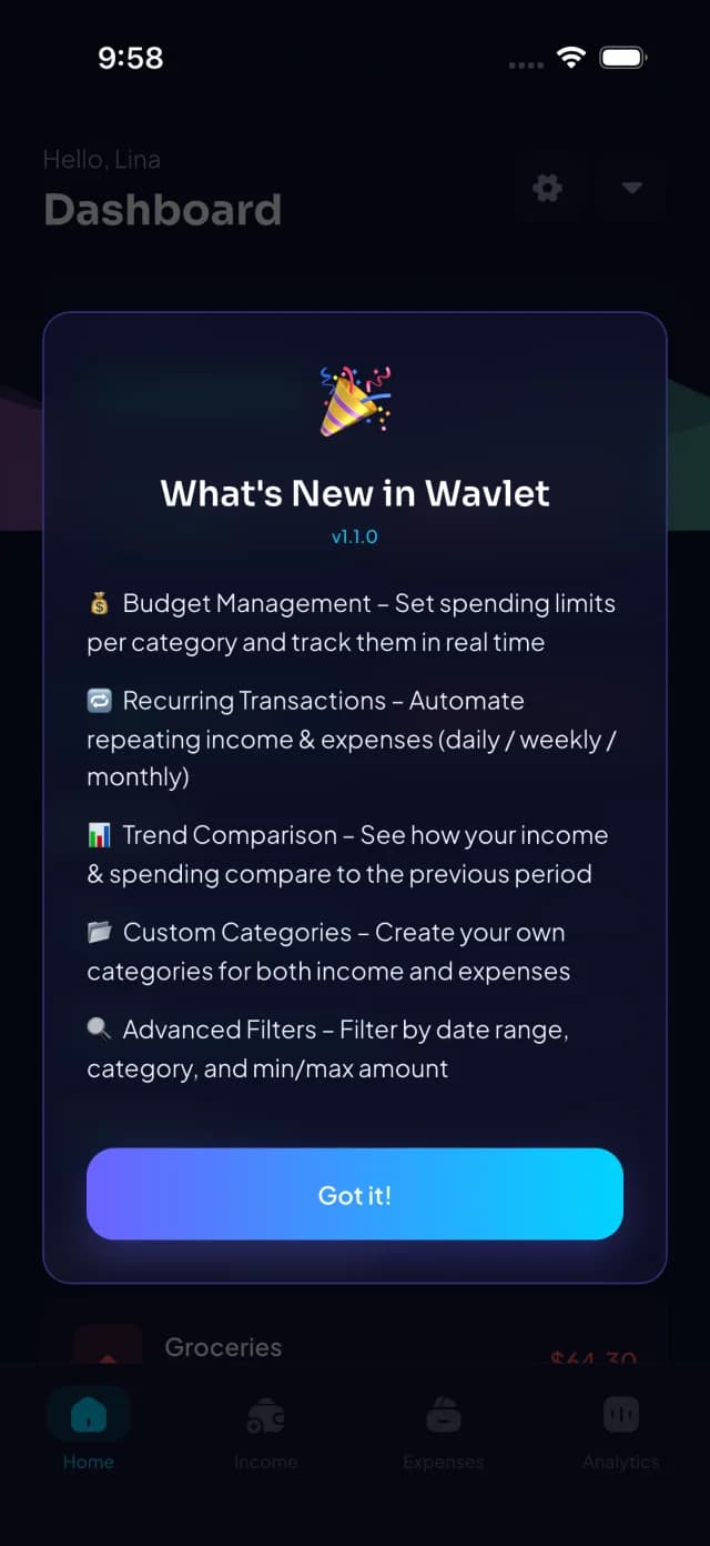 What's New sheet shown after an over-the-air update