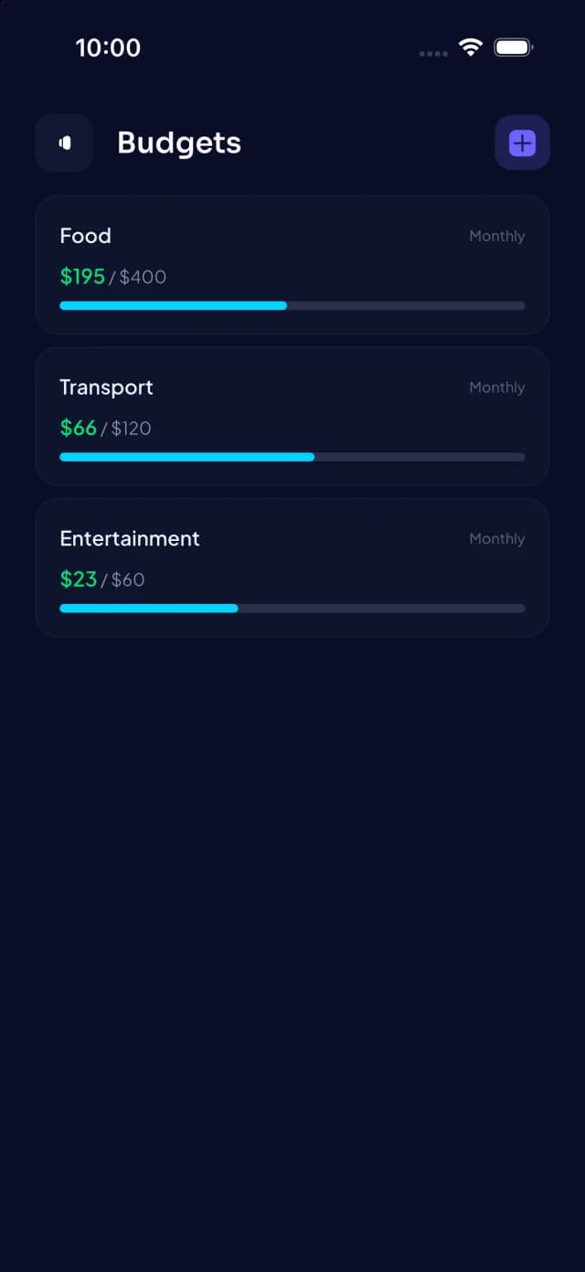 Budgets with live progress per category